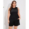 Whizmax Plus Size Sleeveless Two Sets Outfits For Women Round Neck Knit Casual Crop Tops With Shorts Black 4XL - 2 of 4