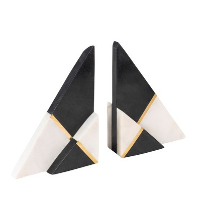 Black and White Marble Geometric Bookends, Set of 2