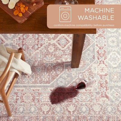 Brown and Grey Medallion Washable Polyester Area Rug