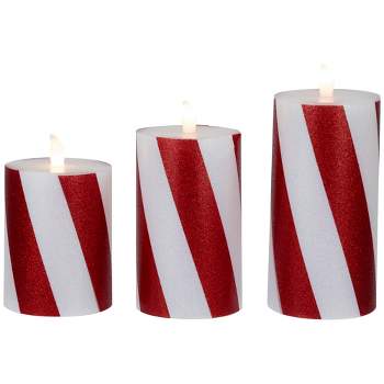 Northlight Set of 3 Candy Cane Stripes Flameless Flickering LED Christmas Wax Pillar Candles 6"