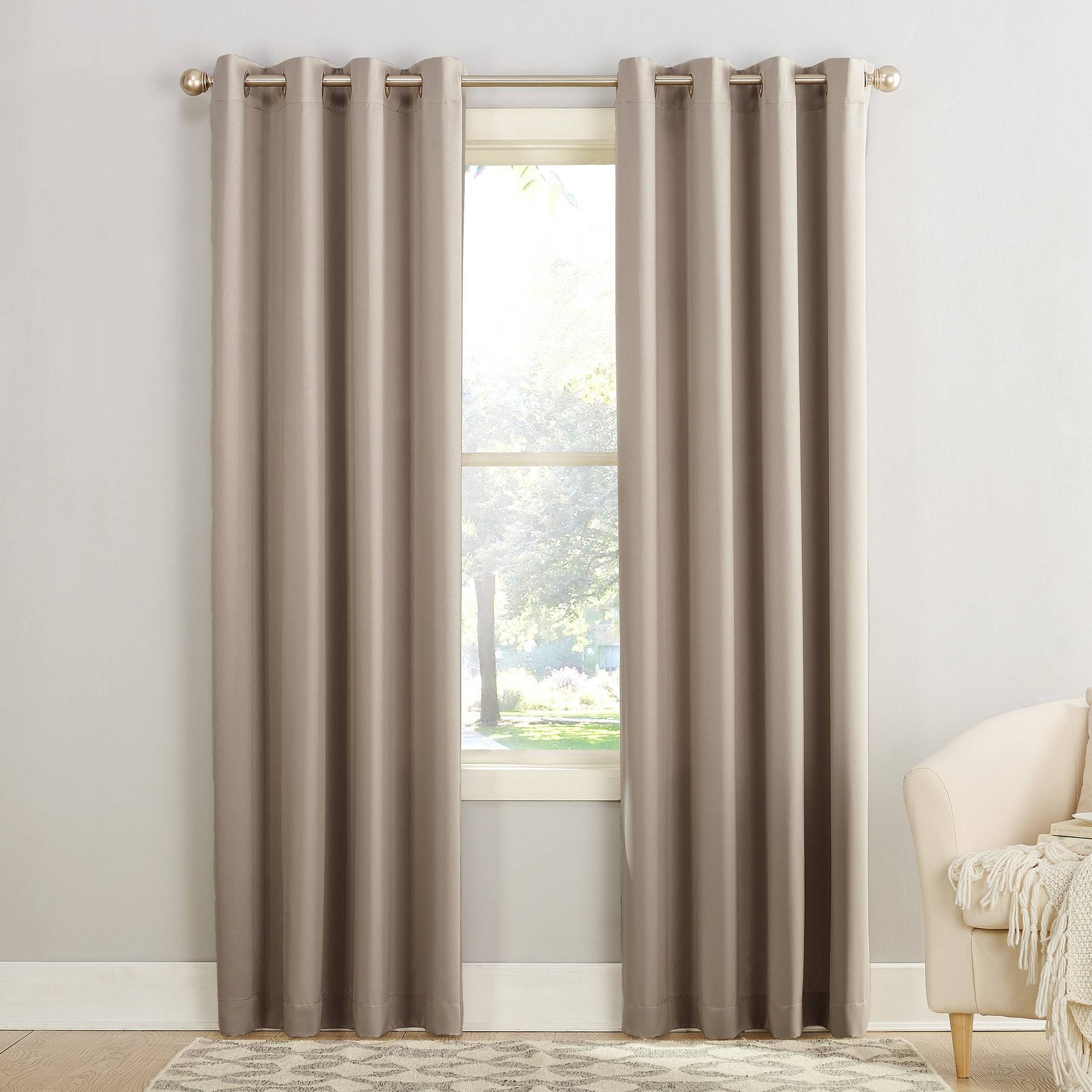 54"x108" Sun Zero Room Darkening Seymour Grommet Curtain Panel Stone: Modern Thermal Insulated Noise Reduction