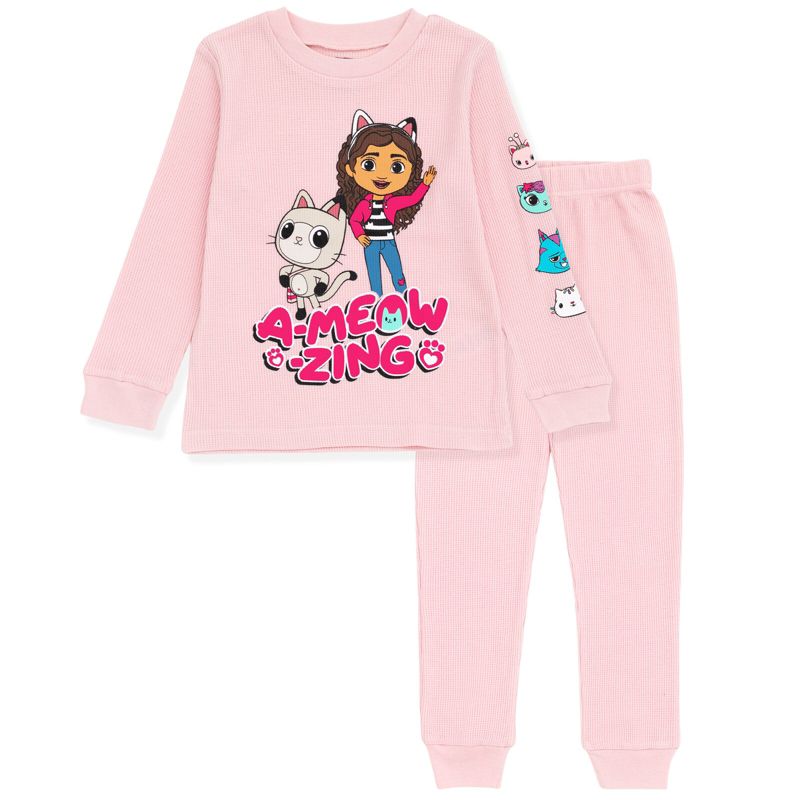 Dreamworks Gabby's Dollhouse Pandy Paws Cakey Cat MerCat Girls Thermal T-Shirt Pants Toddler to Big Kid, 1 of 8