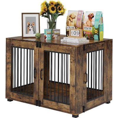 Wooden Dog Crate Furniture – Elegant Indoor Dog Kennel for Large/Medium Dogs, Functional End Table Design