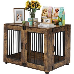 Wooden Dog Crate Furniture – Elegant Indoor Dog Kennel for Large/Medium Dogs, Functional End Table Design - 1 of 4