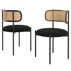 GlasFlength Dining Sets Set of 2, Modern Dining Chairs with Natural Rattan Backrest, Accent Kitchen Chairs with Metal Legs, Black, 20.5"*20.5"*29.9 - 1 of 4