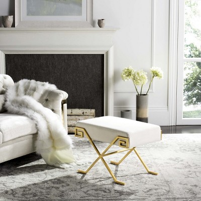 Luna 27'' Light Beige Linen and Gold Greek Key Transitional Bench