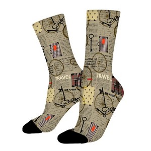 Travel Newspaper Women Printed Crew Socks Funny Funky Socks Soft Polyester Novelty Gifts for Artists Men - 1 of 1