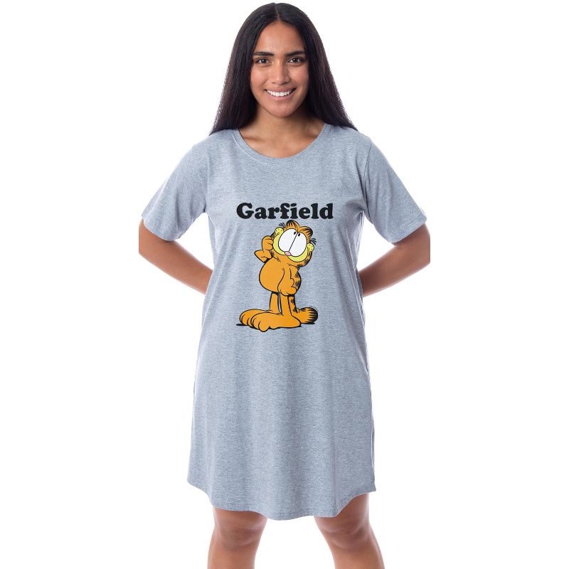 Garfield Comic Womens' I'm Cute Pose Pajama Dorm Sleep Shirt Nightgown Grey, 1 of 5