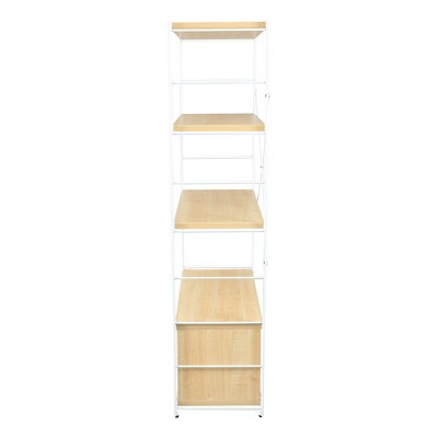 Natural Wood and White Metal 4-Shelf Etagere Bookcase