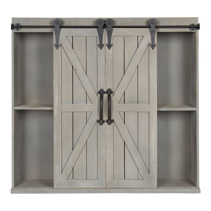 Decorative Wood Wall Storage Cabinet with 2 Sliding Barn Doors Rustic Gray - Kate &#38; Laurel All Things Decor, 4 of 9