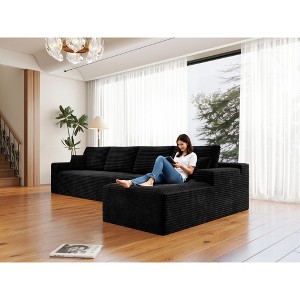 131.9"68.9" Plush Corduroy 4-Piece Modular Sectional Sofa with No Assembly Required and Comfortable Chaise Lounge - 1 of 4