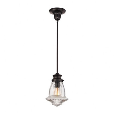 Transitional Mini Drum Pendant with Reeded Clear Glass and Oil Rubbed Bronze Finish