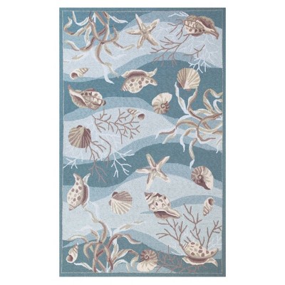 HomeRoots 5' X 8' Beige Ivory And Brown Seashell and Coral Hand Hooked Area Rug