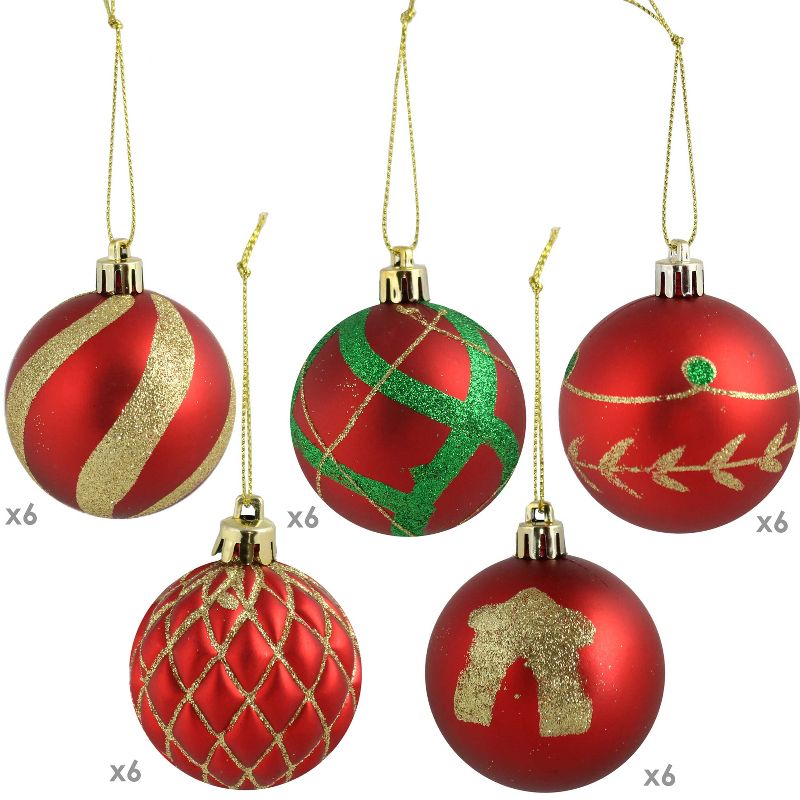 Sunnydaze Indoor Christmas Holiday Tree Shatterproof Glitter Ball Ornaments with Hooks - 2" - 30pc, 5 of 10