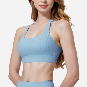 Anna-Kaci Active Women's Seamless Ribbed Sports Bra with Scoop Neck and Wide Straps - 1 of 4
