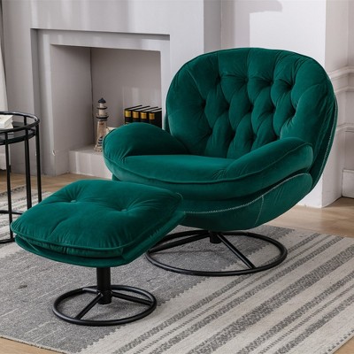 33.78" Tall Upholstered Lazy Chair With Ottoman, Metal Legs And Frame Modern Lounge Accent Chair, Soft Velvet Leisure Sofa Chair