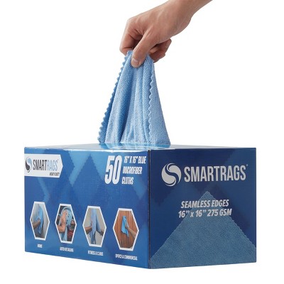 SmartRags Heavy Duty Blue Microfiber Cleaning Cloths, 16x16, Box of 50