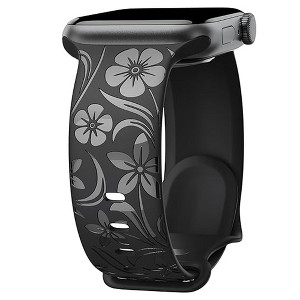 HTUTWOO Floral Engraved Apple Watch Band, Silicone Glossy Wildflower Strap 38/40/41/42/44/45/49mm for iWatch Series 10 9 8 7 6 5 4 3 2 1 SE Ultra - 1 of 4