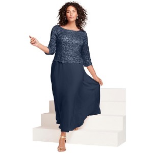 Roaman's Plus Size Sparkle Lace Popover A-Line Gown With 3/4 Sleeves - 1 of 4