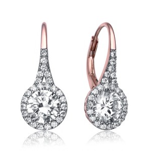 Guili Drop Earrings in Gold, Rose & Rhodium Plated Sterling Silver with CZ and Halo Accents – Timeless Elegance in a Sleek, Radiant Design - 1 of 3