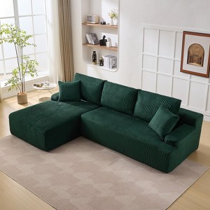 106" Modular Sectional Sofa, Cloud Sectional Couch with L-Shape Chaise/Deep Seat/Armrest/Plush Corduroy Fabric, No Assembly Required, Space-Saving - 1 of 4