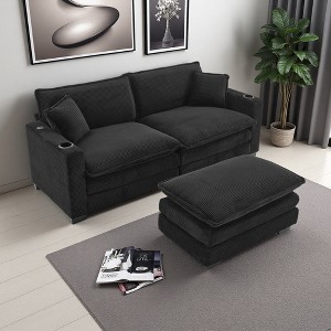 L-Shaped Sectional Sofa with Ottoman, USB & Cup Holders, Modular - 1 of 4