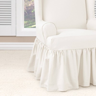 Classic White Cotton Twill T-Cushion Wingback Chair Slipcover