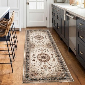 Oriental Medallion Rug - Kid and pet friendly washable vintage floral carpet with non-slip backing - 1 of 4