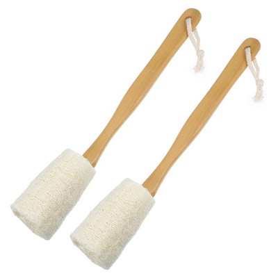 Unique Bargains Back Scrubber for Shower Bath Brush with Bristles and  Loofah Shower with Long Handle for Skin Exfoliating Blue White 2pcs