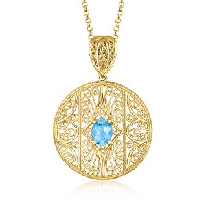 Ross-Simons 1.20 Carat Swiss Blue Topaz Filigree Pendant Necklace in 18kt Gold Over Sterling Size 18 - 1 of 4