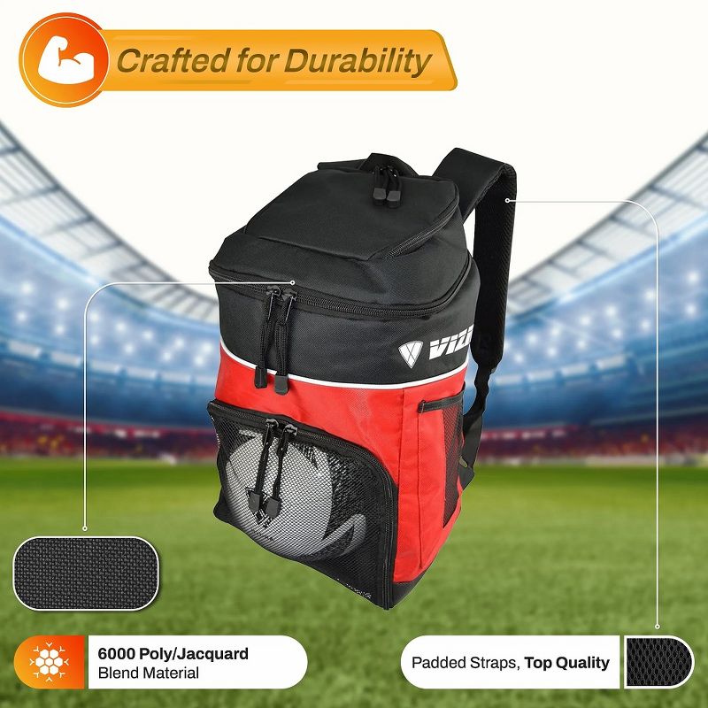 Vizari Titan Soccer Backpack With Ball Compartment and Vented Ball Pocket and Mesh Side Cargo Pockets for Adults and Teens, 2 of 8