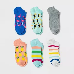 Women's Tropical 6pk Low Cut Socks - Xhilaration™ Blue/Pink/Gray 4-10