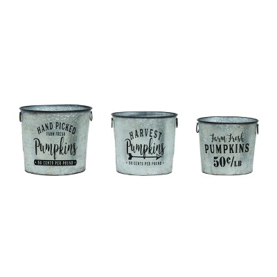 Transpac Metal 20 in. Gray Harvest Nostaic Pumpkin Buckets Set of 3