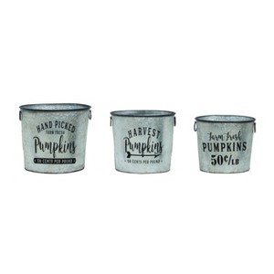 Transpac Metal 20 in. Gray Harvest Nostaic Pumpkin Buckets Set of 3 - 1 of 2