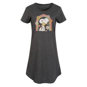 Women's Peanuts Retro Flower Rainbow Graphic T-shirt Dress - Heather Charcoal - 4X - 1 of 4