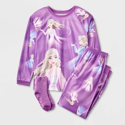 Girls' Disney Frozen 2pc Pajama Set with Socks - Purple