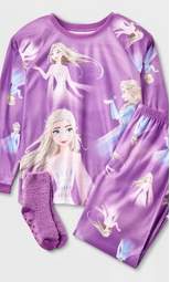 Girls' Disney Frozen 2pc Pajama Set with Socks - Purple