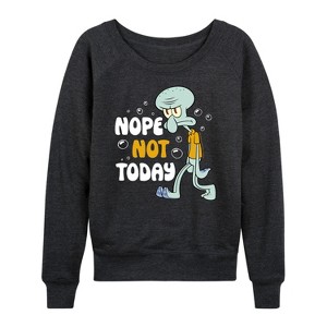 Women's - SpongeBob SquarePants - Squidward Nope Not Today Lightweight French Terry Wide Neck Long Sleeve Shirt - 1 of 4