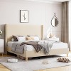Upholstered Bed Frame with Channel Tufted Wingback Headboard, Strong Wooden Slat Support, No Box Spring Required, Easy Assembly. - 3 of 4