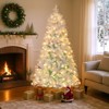 Tangkula 6FT Pre-lit Artificial Christmas Tree Hinged Xmas Tree w/ 599 Snow Flocked Branch Tips 250 Warm White LED Lights White Twigs Red Berries - 2 of 4