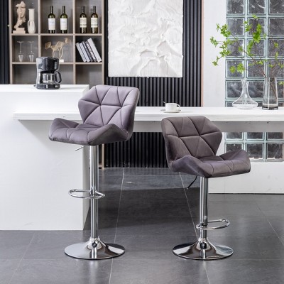 DOMETOUR Velvet Swivel Adjustable Height Barstool Set of 2