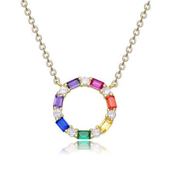Guili 14K Gold Plated Rainbow Cubic Zirconia Circle Pendant Necklace