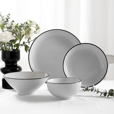 White Ribbed Ceramic 32-Piece Dinnerware Set, Service for 8