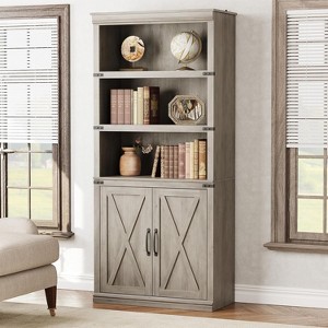 Garvee Farmhouse Wooden Bookcase with 5 Open Shelves and Closed Cabinets, Durable Engineered Wood Storage Shelf - 1 of 4