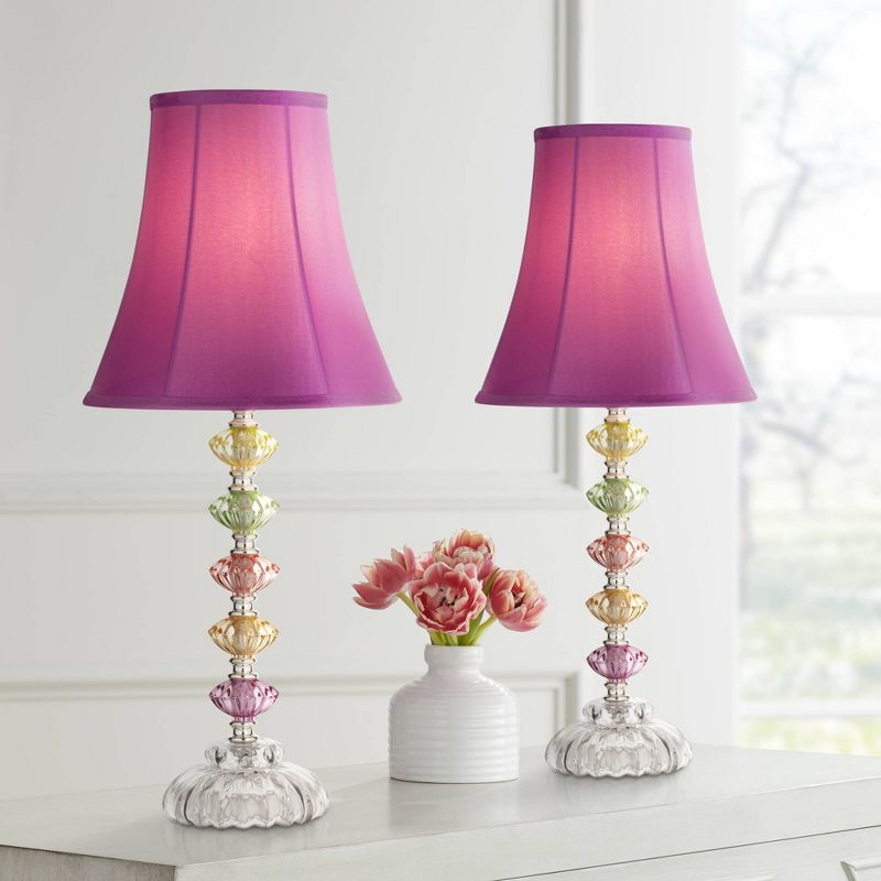 360 Lighting Bohemian Country Cottage Accent Table Lamps 21" High Set of 2 Orchid Stacked Glass Off White Bell Shade for Bedroom Living Room Bedside, 2 of 8