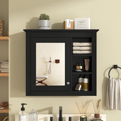 ALEXOUN 19'' x 12'' Bathroom Vanity Mirror, with Wall Mounted Bathroom Storage Cabinet, Modern Bathroom Wall Mirror,Mirror Cabinet Open Shelves