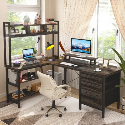 Aheaplus L Shaped Computer Desk, Gaming Desk with Hutch