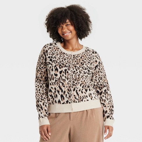 Leopard print knit cardigan best sale