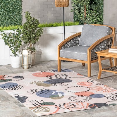 Abstract Multicolor Washable Synthetic Indoor/Outdoor Rug