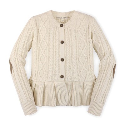 Hope & Henry Girls' Long Sleeve Peplum Cable Cardigan Sweater, Kids, XX-Small